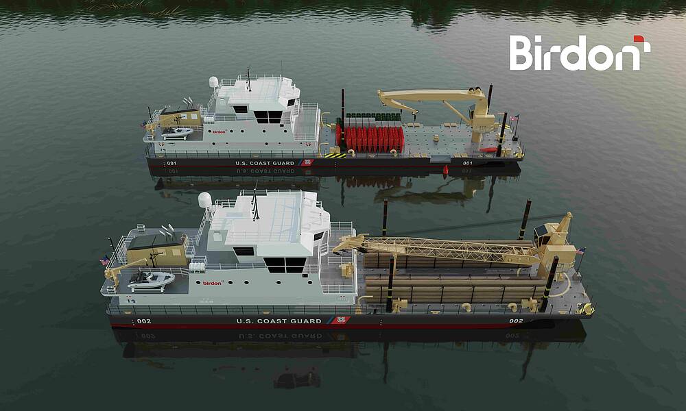 Zwei Varianten der Waterways Commerce Cutters: Inland Construction Tender (oben) und River Buoy Tender (unten). Bildquelle: Birdon America